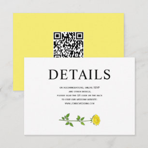 Uppgifter om gul ros blommor QR bröllop Enc Tilläggskort