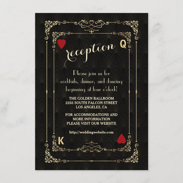 Uppgifter om Guld art Deco Casino Bröllop Tilläggskort (Framsida)