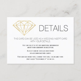 Uppgifter om guld glitter, diamant trendig bröllop tilläggskort