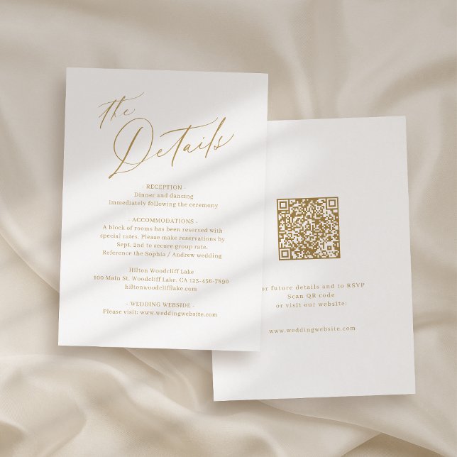 Uppgifter om Guld moderna skript, minimalistisk br Tilläggskort (Gold modern script minimalist wedding details enclosure card)