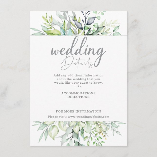 Uppgifter om kalligrafi i Botaniskt Bröllop Tilläggskort (Framsida)