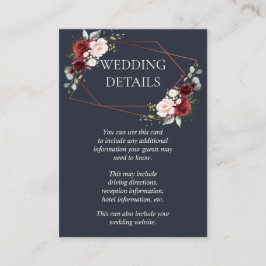 Uppgifter om koppargeometrisk burgundy Blue Bröllo Tilläggskort