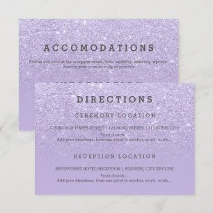 Uppgifter om lila lavender glitter bröllop inbjudningar