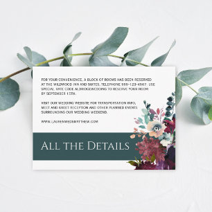 Uppgifter om Luxurious Teal och Vin Blommigt Bröll Tilläggskort