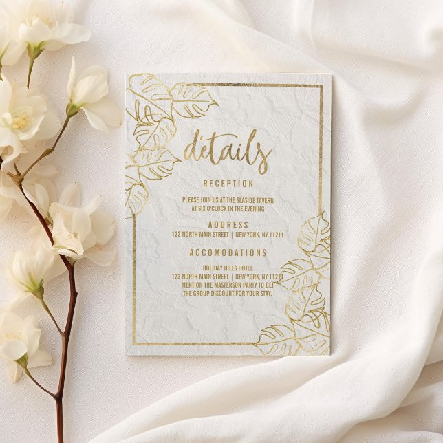 Uppgifter om Luxury White guld Fransk blommigt snö Tilläggskort (Luxury white gold French floral lace Details Enclosure Card )