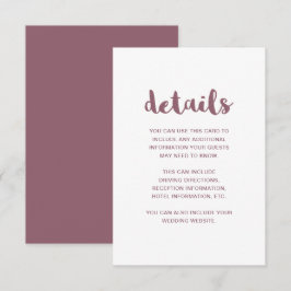 Uppgifter om Mauve och White Bröllop Guest Tilläggskort
