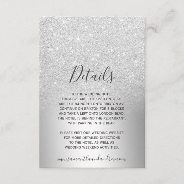 Uppgifter om metallfolie i Silver glitter Tilläggskort (Framsida)