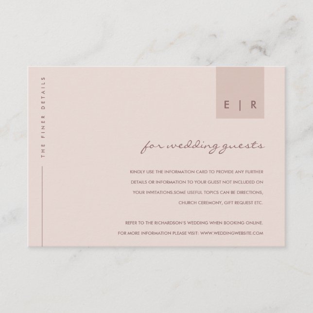 UPPGIFTER OM MINIMAL  ROSA TYPOGRAFI BRÖLLOP TILLÄGGSKORT (Framsida)