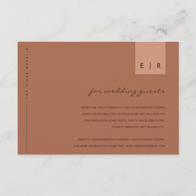 UPPGIFTER OM MINIMAL RUST ORANGE TYPOGRAFI BRÖLLOP TILLÄGGSKORT (Framsida)