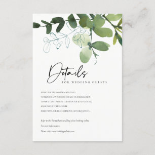 UPPGIFTER OM MODERN GRÖNT EUCALYPTUS GROVE BRÖLLOP TILLÄGGSKORT