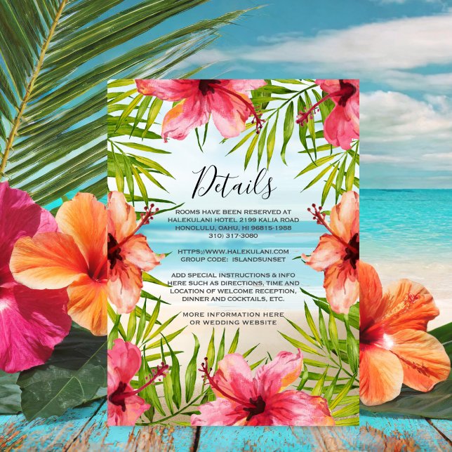 Uppgifter om ön Paradise Tropical Blommigt Bröllop Tilläggskort (Skapare uppladdad)