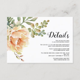 Uppgifter om persikofärgblommor blommigt bröllop tilläggskort