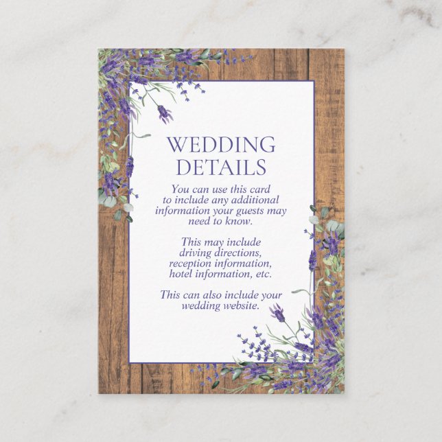 Uppgifter om reningsverk i Rustic Lavender Eucalyp Tilläggskort (Framsida)