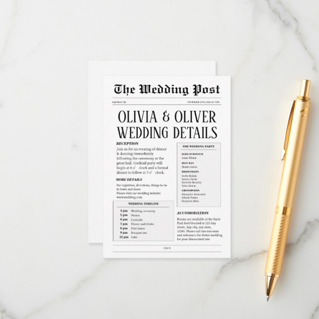 Uppgifter om Retro-tidningen bröllop Tilläggskort (Fram/Back In Situ)