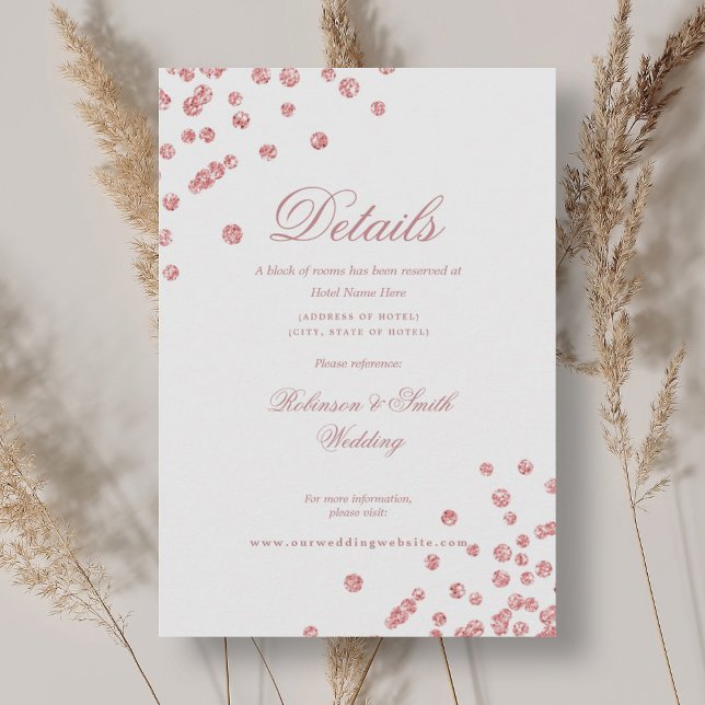 Uppgifter om Romantic Ro Guld Confetti Bröllop Tilläggskort (Romantic Rose Gold Confetti Wedding Details Enclosure Card)