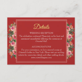 Uppgifter om rosa blommigt, modern kinesiska bröll tilläggskort