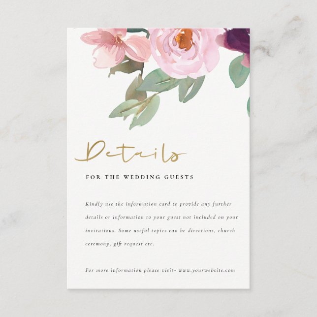  UPPGIFTER OM ROSA ROS BLOMMIGT BRÖLLOP TILLÄGGSKORT (Framsida)