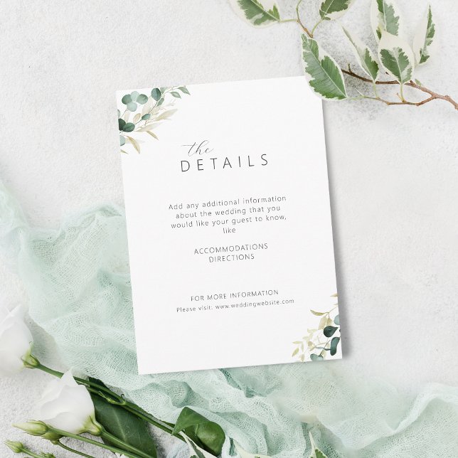 Uppgifter om Rustic eucalyptus greenery boho bröll Tilläggskort (Rustic eucalyptus greenery boho wedding details enclosure card)