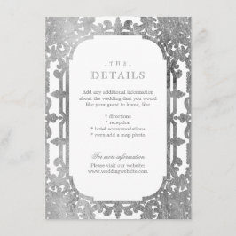 Uppgifter om silver elegant eller vintage bröllop tilläggskort