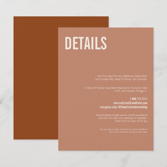 Uppgifter om Simho Terracotta Typography Bröllop Tilläggskort (Fram/baksida)