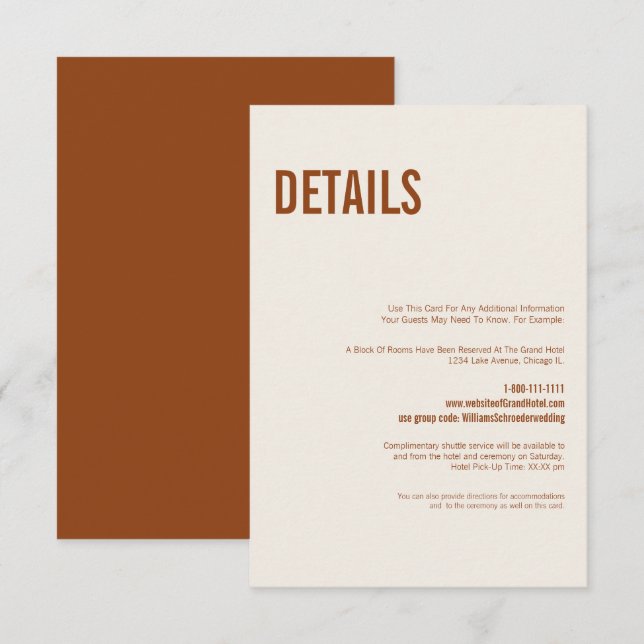 Uppgifter om Simho Terracotta Typography Bröllop Tilläggskort (Fram/baksida)