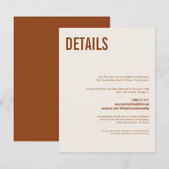 Uppgifter om Simho Terracotta Typography Bröllop Tilläggskort (Fram/baksida)