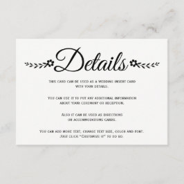 Uppgifter om svart elegant, typografi, bröllop tilläggskort