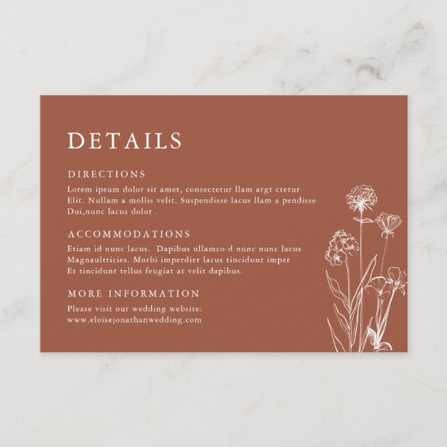Uppgifter om Terracotta Blommigt Fall Wildblomme B Tilläggskort (Framsida)
