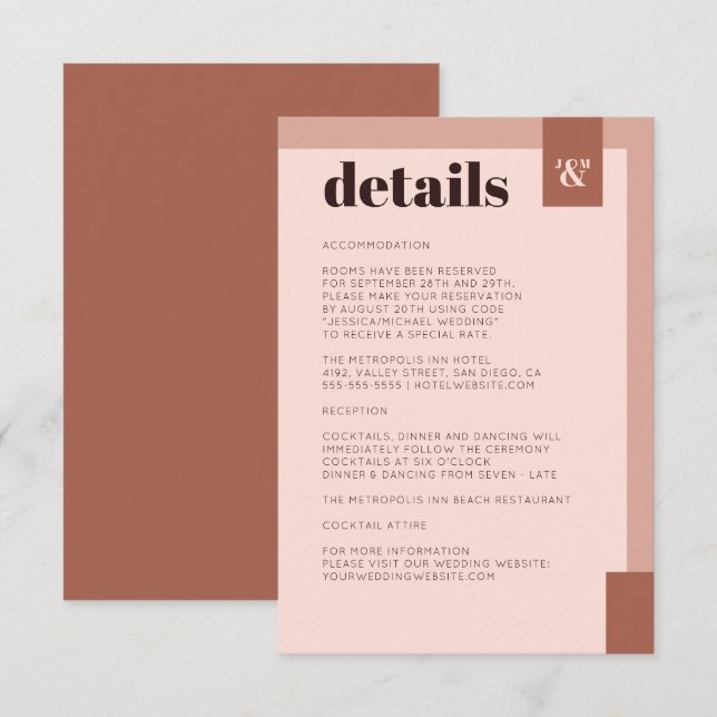 Uppgifter om Terracotta Cream Modern Monogram Bröl Tilläggskort (Fram/baksida)