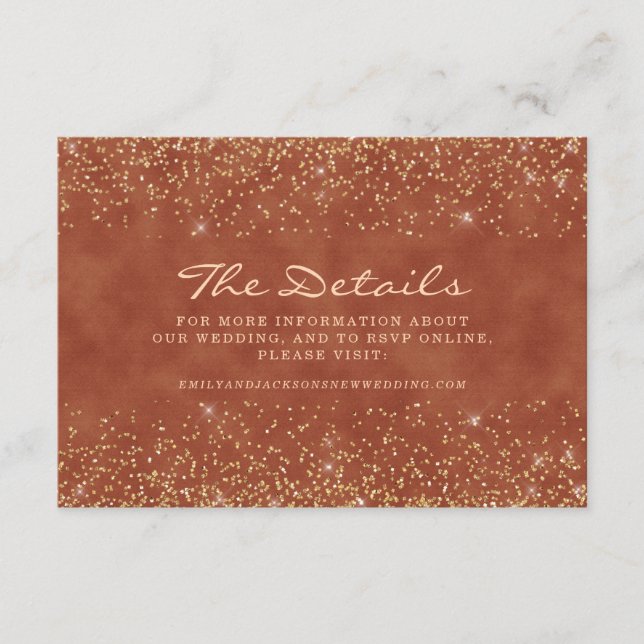 Uppgifter om Terracotta Guld Glitter Bröllop Tilläggskort (Framsida)