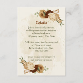 Uppgifter om terracotta-jordton blommigt bröllop tilläggskort