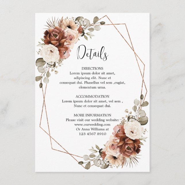 Uppgifter om Terracotta Pampas Grass Rustic Geomet Tilläggskort (Framsida)