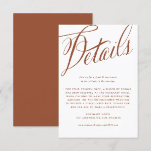Uppgifter om Terracotta Rustic Calligraphy Bröllop Tilläggskort