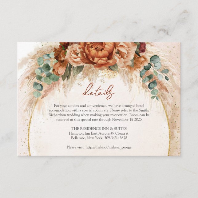 Uppgifter om trendiget Terracotta burgundy-blompam Tilläggskort (Framsida)