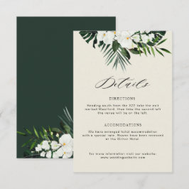 Uppgifter om tropiska gröna gröna vita blommigten tilläggskort