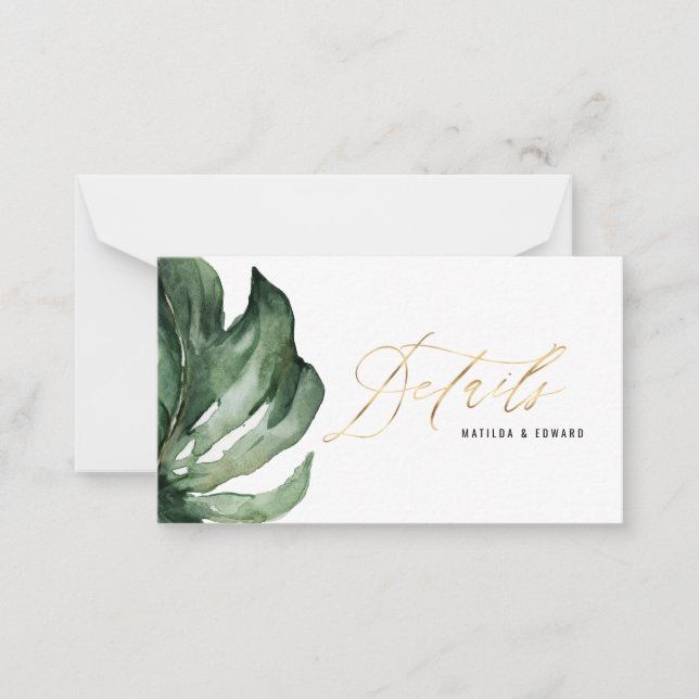 Uppgifter om vattenfärgen handflatan löv blad och  anteckningskort (Framsida)