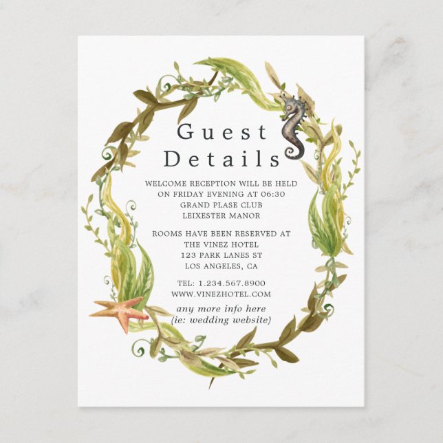 Uppgifter om vattenfärgen Nautical Sjögräs Bröllop Tilläggskort (Framsida)