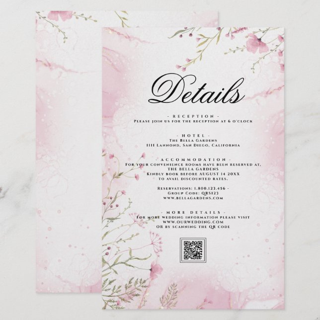 UPPGIFTER OM VATTENFÄRGENS BLOMMIGT ABSTRAKT BRÖLL (Fram/baksida)