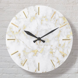 Uppgifter om vit marble faux guld stor klocka