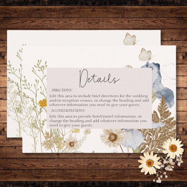 Uppgifter om Wildblommor på Cream Bröllop Tilläggskort (Wildflowers on Cream Wedding Reception Enclosure Card)