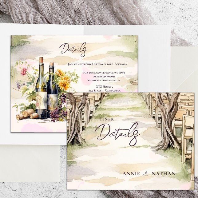 Uppgifter om Winery Rustic Chic Grapevine Bröllop Vykort (Winery Rustic Chic Grapevine Wedding Details Enclosure Postcard)