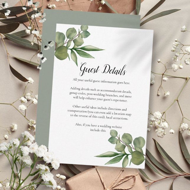 Uppgifter om Woodland Eucalyptus Greenery Bröllop Tilläggskort (Woodland Eucalyptus Greenery Wedding Details Enclosure Card)