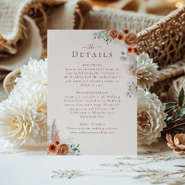 Uppgiftskort för Boho Blommigt Pampas Grass Bröllo Inbjudningar