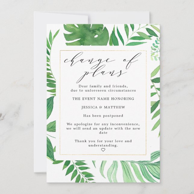 Uppgiven ändring av planerna Tropisk bröllop Meddelande (Framsida)