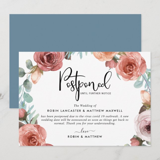 Uppgiven evenemangsanslag Damblå Persika Kort (Fram/baksida)