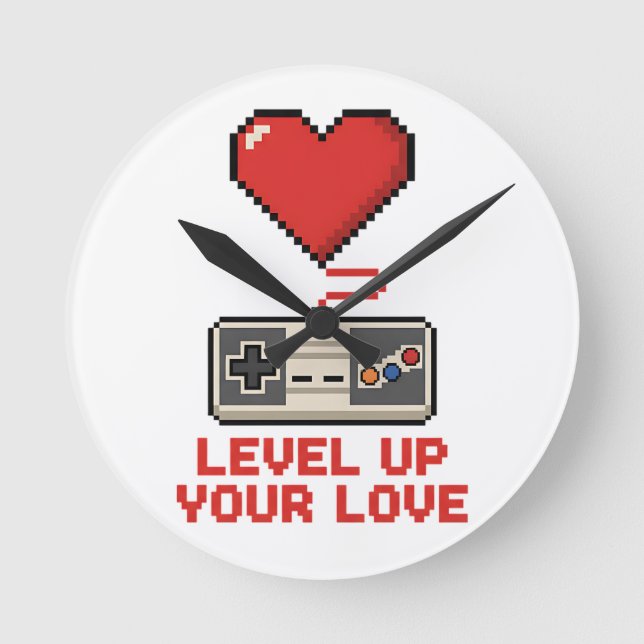 Uppgradera Din Kärlek, Retro Pixel Speldesign Rund Klocka (Framsida)