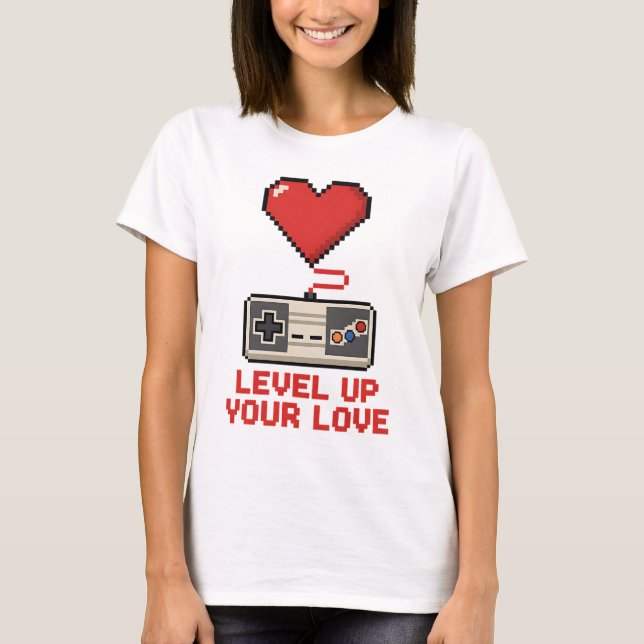 Uppgradera Din Kärlek, Retro Pixel Speldesign T Shirt (Framsida)
