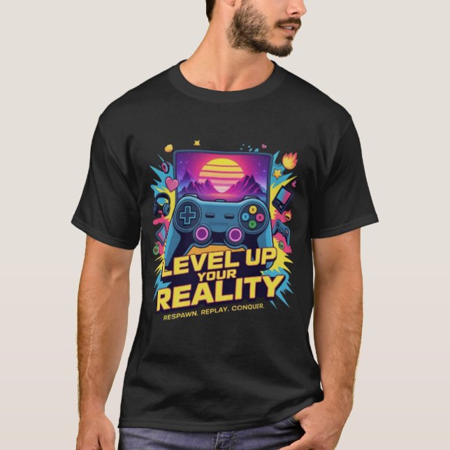 Uppgradera Din Verklighet – Neon Gamer T Shirt (Framsida)