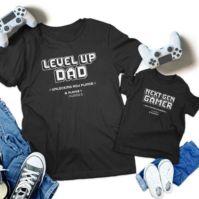 Uppgradera matchning mellan Pappa och underordnade T Shirt (Level Up Gamer Dad Child Next Gen Player Matching Toddler T-shirt)