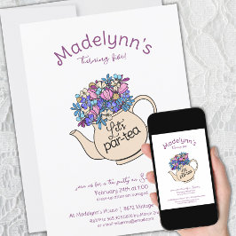 Uppgradera Para-Tea Girls Birthday Tea Party Inbjudningar